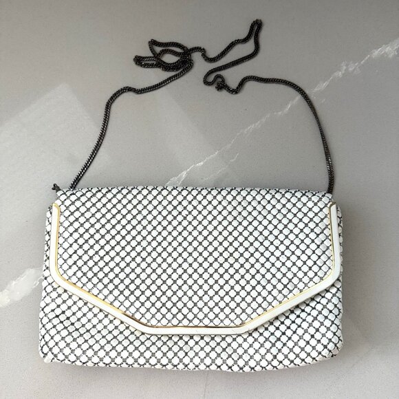 Vintage 1970s White Metal Mesh Chainmail Purse Handbag Clutch Bag Hong Kong - Picture 1 of 14